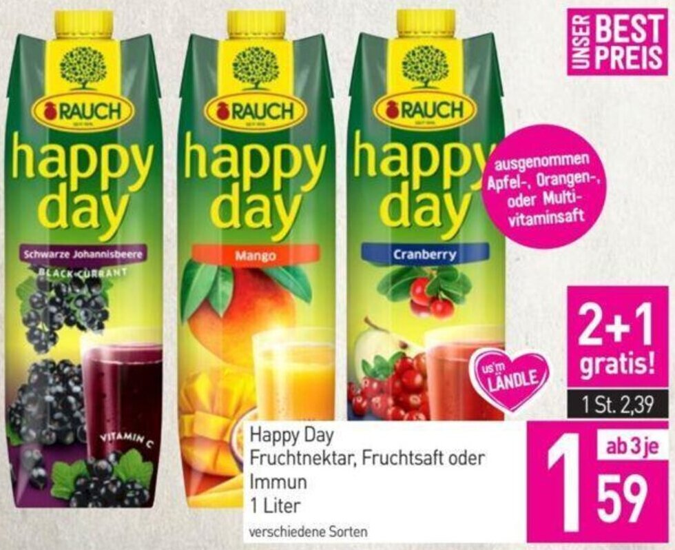 Sutterlüty Happy Day Fruchtnektar, Fruchtsaft oder Immun 1 Liter Angebot