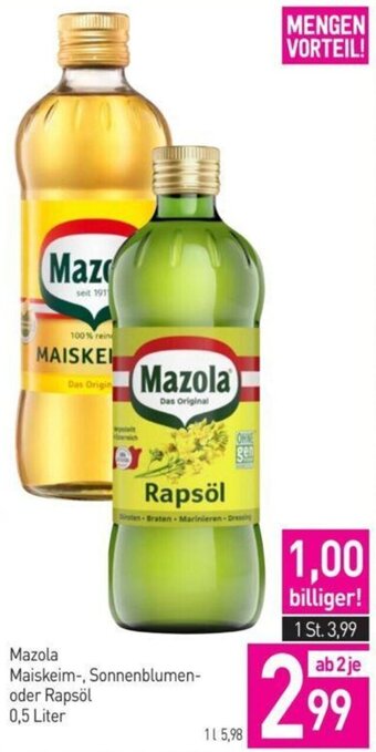 Sutterlüty Mazola Maiskeim-, Sonnenblumen-oder Rapsöl 0,5 Liter Angebot