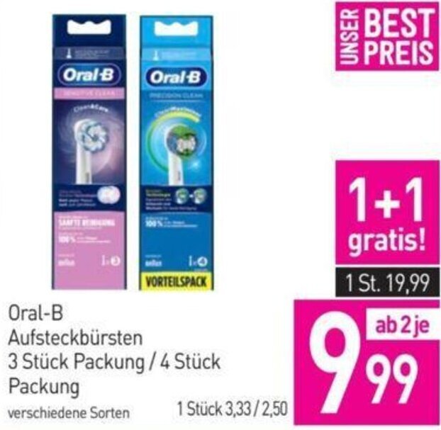 Sutterlüty Oral-B Aufsteckbürsten 3 Stück Packung/4 Stück Packung verschiedene Sorten Angebot