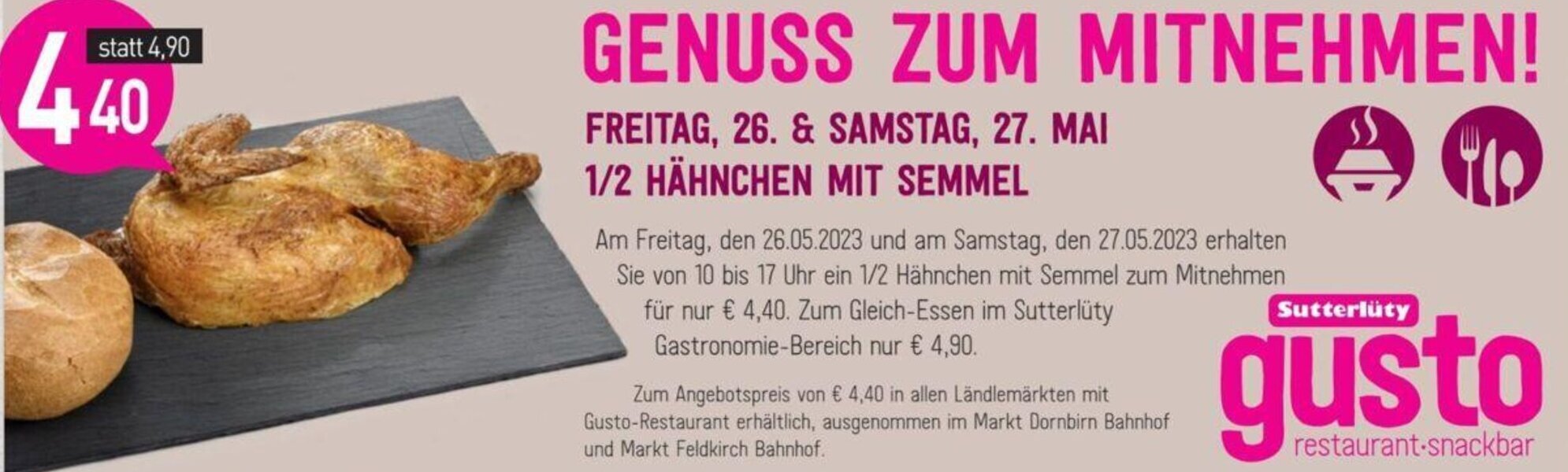 Sutterlüty 1/2 Hähnchen mit Semmel Angebot