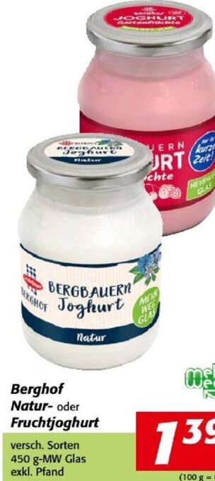 Nah&Frisch Berghof Natur- oder Fruchtjoghurt versch. Sorten 450 g-MW Glas Angebot