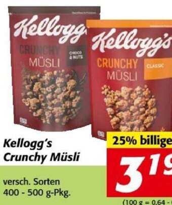 Nah&Frisch Kellogg's Crunchy Müsli versch. Sorten 400 - 500 g-Pkg. Angebot