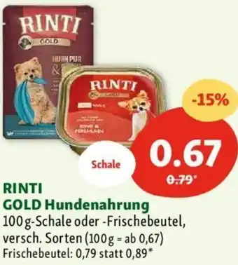 Fressnapf RINTI GOLD Hundenahrung 100 g-Schale oder -Frischebeutel, versch. Sorten (100g = ab 0,67) Frischebeutel Angebot