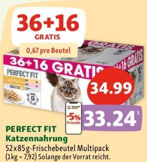 Fressnapf PERFECT FIT Katzennahrung 52x85g-Frischebeutel Multipack Angebot