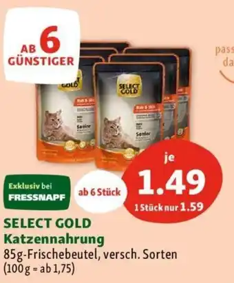 Fressnapf SELECT GOLD Katzennahrung 85g-Frischebeutel, versch. Sorten Angebot