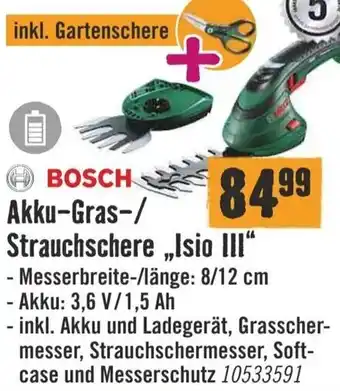 Hornbach BOSCH Akku-Gras-/ Strauchschere „Isio III“ Angebot