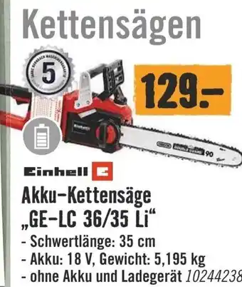 Hornbach Einhell Akku-Kettensäge „GE-LC 36/35 Li" Angebot