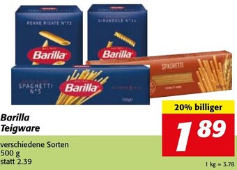 Strasser Markt Barilla Teigware verschiedene Sorten 500 g Angebot
