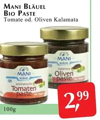 Winkler Markt MANI BLÄUEL BIO PASTE Tomate od. Oliven Kalamata 100 g Angebot