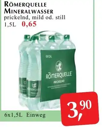 Winkler Markt RÖMERQUELLE MINERALWASSER prickelnd, mild od. still 1,5L Angebot