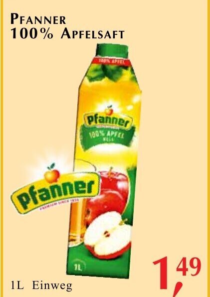 Winkler Markt Pfanner 100% APFELSAFT 1L Einweg Angebot