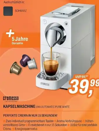 ETech cremesso KAPSELMASCHINE UNA AUTOMATIC PURE WHITE Angebot