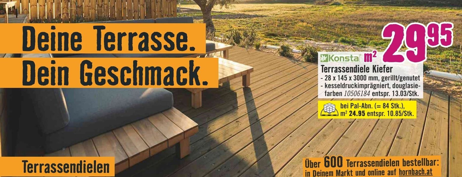 Hornbach Konsta Terrassendiele Kiefer - 28 x 145 x 3000 mm Angebot