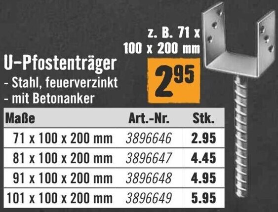 Hornbach U-Pfostenträger 100  x 200 mm Angebot