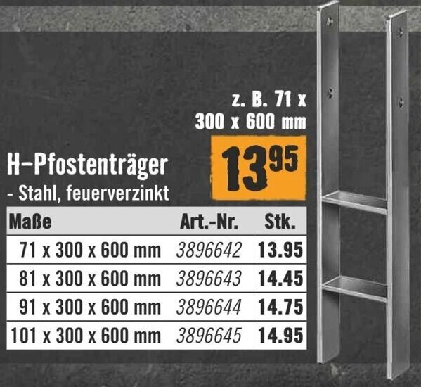 Hornbach H-Pfostenträger  300 x 600 mm Angebot