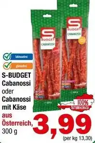 Spar S-BUDGET Cabanossi oder Cabanossi mit Käse 300 g Angebot