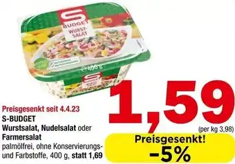 Spar S-BUDGET Wurstsalat, Nudelsalat oder Farmersalat 400 BUDGET Angebot