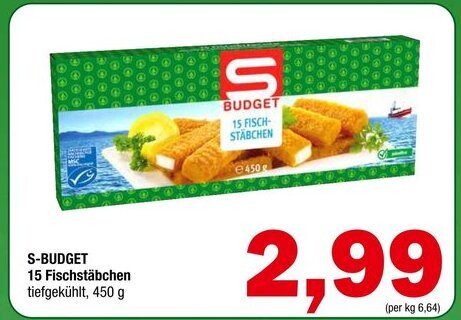 Spar S-BUDGET 15 Fischstäbchen tiefgekühlt, 450 g Angebot