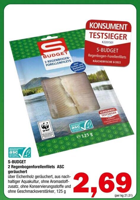 Spar S-BUDGET 2 Regenbogenforellenfilets ASC geräuchert 125 g Angebot