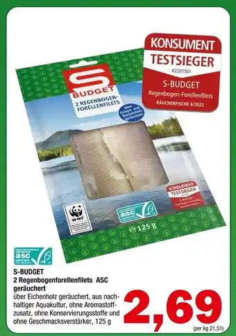 Spar S-BUDGET 2 Regenbogenforellenfilets ASC geräuchert 125 g Angebot