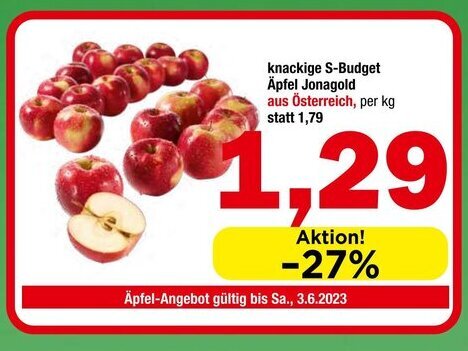 Spar knackige S-Budget Äpfel Jonagold aus Österreich, per kg Angebot