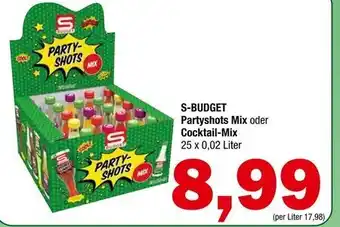 Spar S-BUDGET Partyshots Mix oder Cocktail-Mix 25 x 0,02 Liter Angebot
