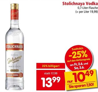 Interspar Stolichnaya Vodka 0,7-Liter-Flasche Angebot