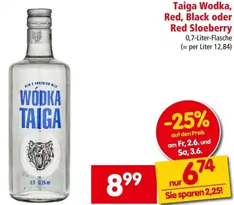 Interspar Taiga Wodka, Red, Black oder Red Sloeberry 0,7-Liter-Flasche Angebot