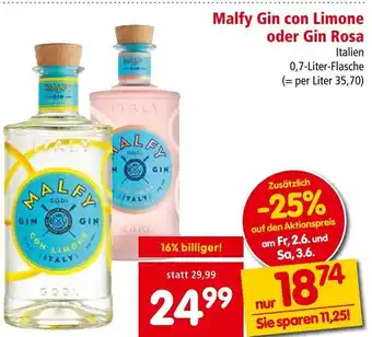 Interspar Malfy Gin con Limone oder Gin Rosa Italien 0,7-Liter-Flasche Angebot