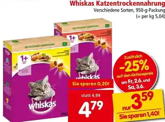 Interspar Whiskas Katzentrockennahrung Verschiedene Sorten, 950-g-Packung Angebot