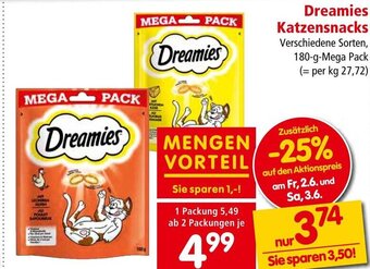 Interspar Dreamies Katzensnacks Verschiedene Sorten, 180-g-Mega Pack Angebot