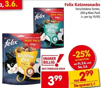 Interspar Felix Katzensnacks Verschiedene Sorten, 200-g-Maxi Pack Angebot
