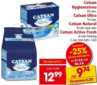 Interspar Catsan Hygienestreu 20 Liter, Catsan Ultra 10 Liter, Catsan Natural 8-Liter-Packung Angebot