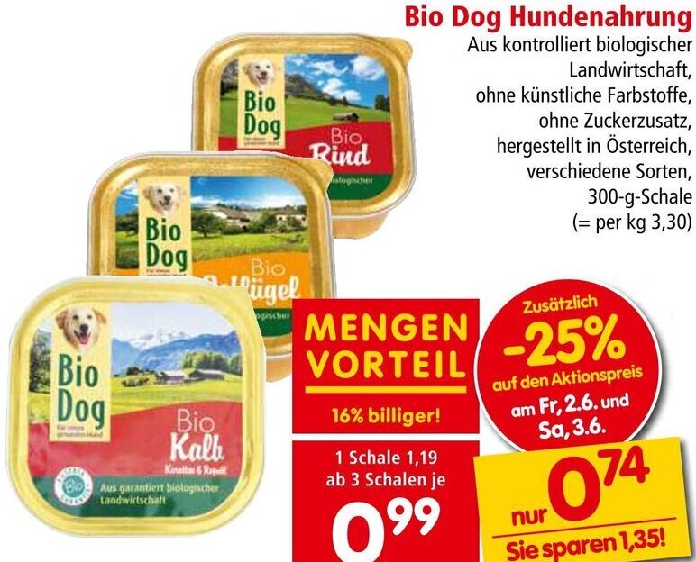 Interspar Bio Dog Hundenahrung 300-g-Schale Angebot