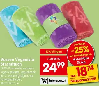 Interspar Vossen Veganista Strandtuch 80 x 160 cm, je Angebot