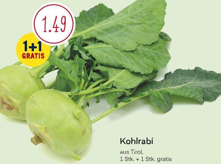 MPreis Kohlrabi aus Tirol, 1 Stk. + 1 Stk. gratis Angebot