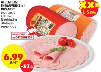 PENNY ALPENHERZ EXTRAWURST od. PIKANTE* pro Stange Angebot