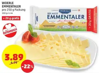 PENNY WOERLE EMMENTALER pro 250 g Packung Angebot