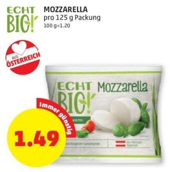 PENNY MOZZARELLA pro 125 g Packung Angebot