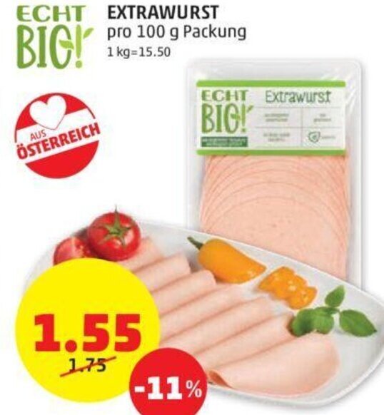 PENNY EXTRAWURST pro 100 g Packung Angebot