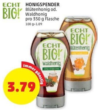 PENNY HONIGSPENDER Blütenhonig od. Waldhonig pro 350 g Flasche Angebot