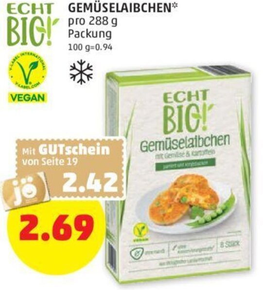 PENNY GEMÜSELAIBCHEN** pro 288 g Packung Angebot
