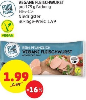 PENNY VEGANE FLEISCHWURST pro 175 g Packung Angebot