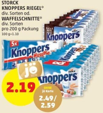 PENNY STORCK KNOPPERS RIEGEL* div. Sorten od. WAFFELSCHNITTE* div. Sorten pro 200 g Packung Angebot