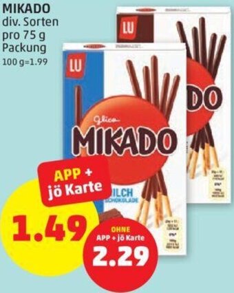 PENNY MIKADO div. Sorten pro 75 g Packung Angebot