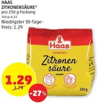 PENNY HAAS ZITRONENSÄURE* pro 250 g Packung Angebot