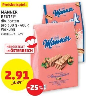 PENNY MANNER BEUTEL** div. Sorten pro 300 g-400 g Packung Angebot