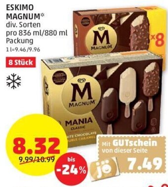 PENNY ESKIMO MAGNUM* div. Sorten pro 836 ml/880 ml Packung Angebot