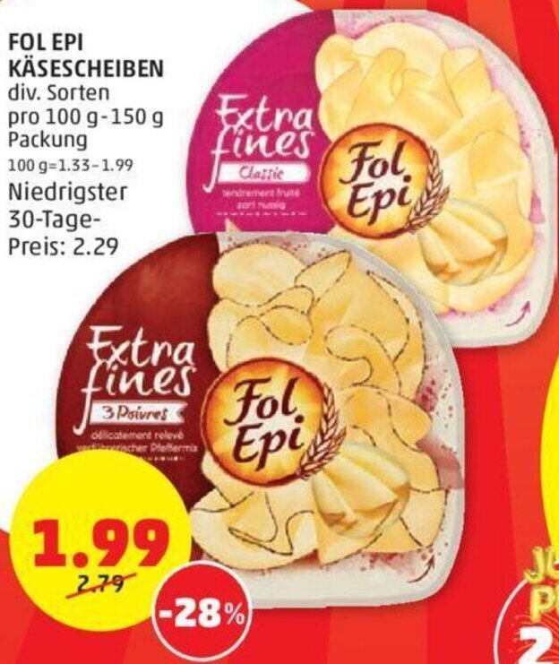 PENNY FOL EPI KÄSESCHEIBEN div. Sorten pro 100 g-150 g Packung Angebot