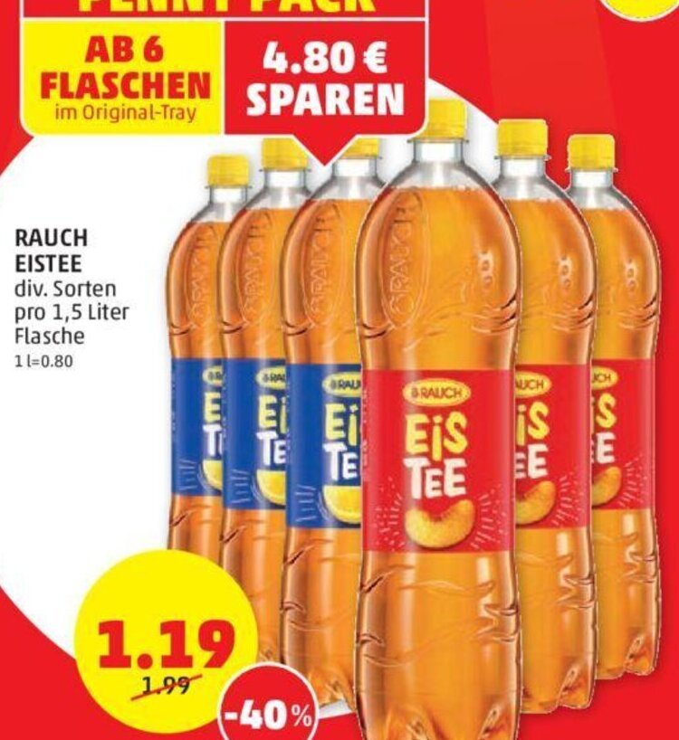 PENNY RAUCH EISTEE div. Sorten pro 1,5 Liter Flasche Angebot